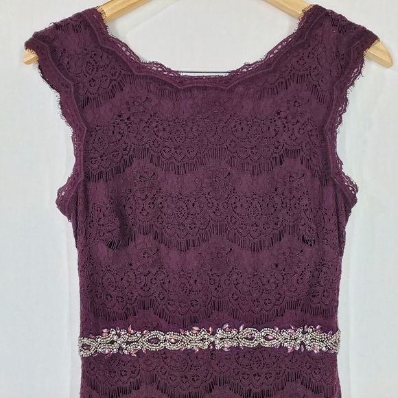 Betsy & Adam Deep Plum Crystal Waist Lace Formal Mother of the Bride Dress SZ 6 - Picture 9 of 16